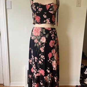 Reformation Two Piece Midi Black and Pink Floral dress